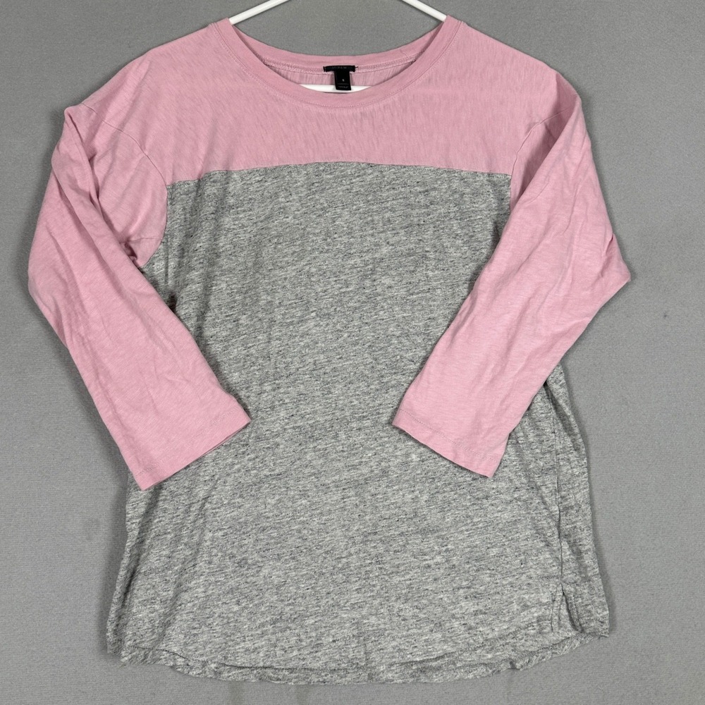 J Crew Shirt Womens Small Pink Gray Colorblock Baseball Raglan 3-Quarter Sleeve